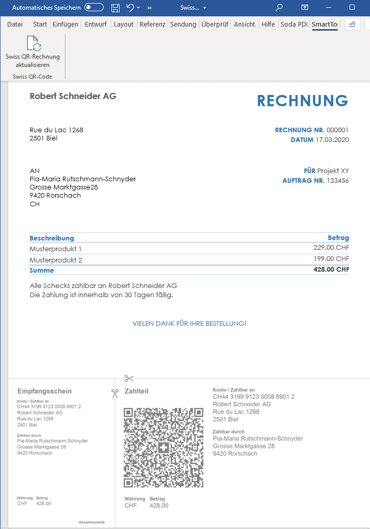 QR-Rechnungen mit Microsoft Word