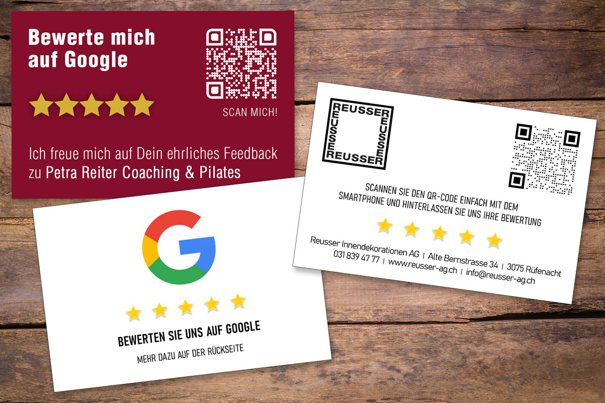 Google Bewertungskarte für Reusser Rüfenacht mit QR-Code Google Bewertungskarte für Reusser Rüfenacht mit QR-Code