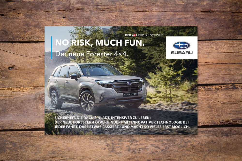 Subaru Werbekarte 2-seitig für Garage Müller AG in Erlenbach Subaru Werbekarte 2-seitig für Garage Müller AG in Erlenbach