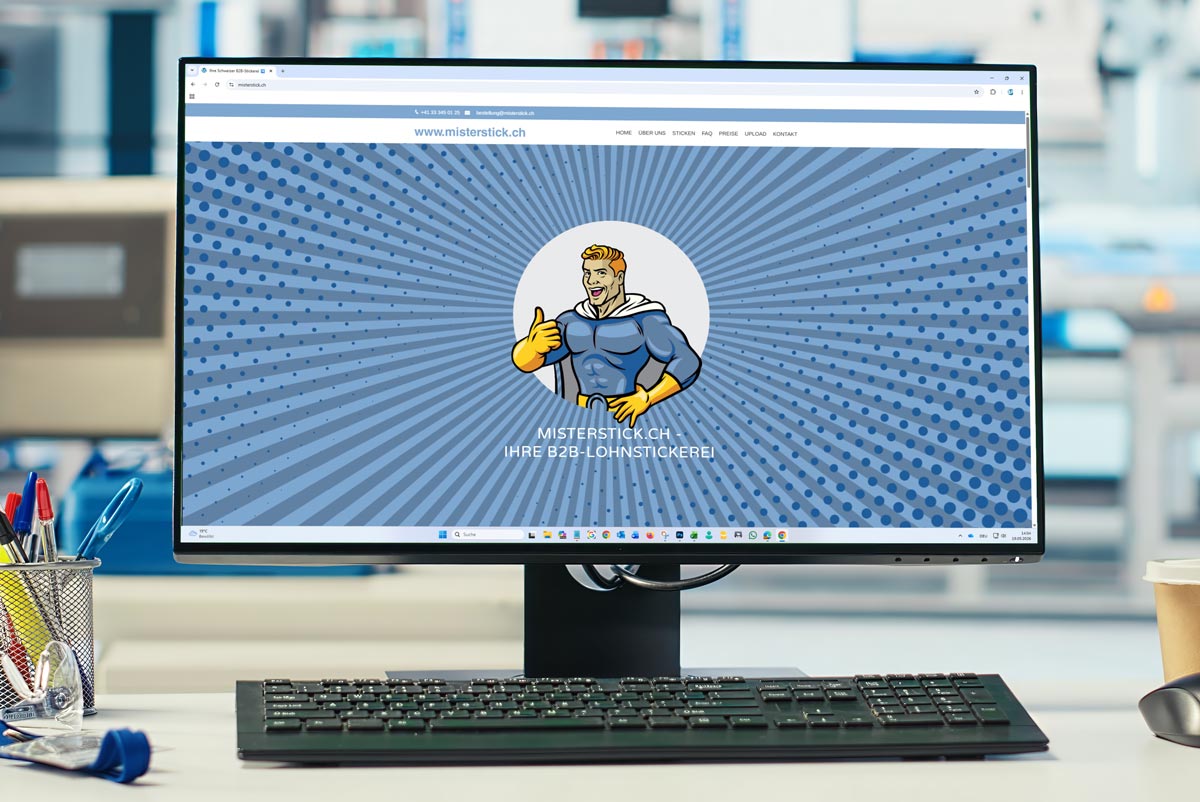 Webseite Mister Stick für B2B Stickerei aus Uetendorf
